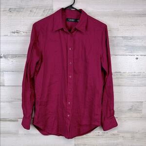 Lauren Ralph Lauren Linen Shantung Shirt Fuchsia Berry Womens Size Medium Casual
